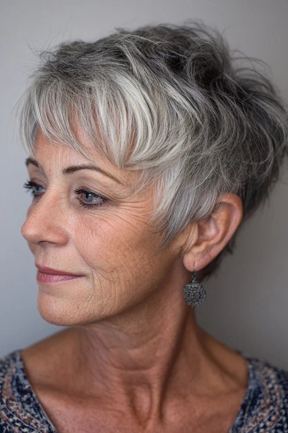 Short gray pixie haircut for women over 70