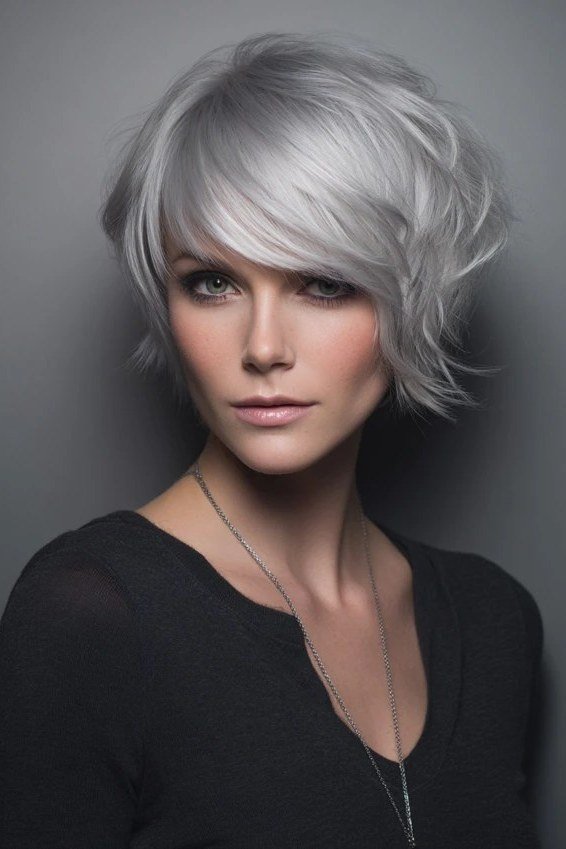 Silver Flippy Pixie Shag - shaggy bob haircut for women over 60