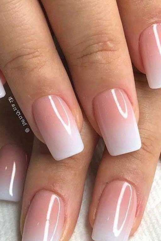 pink white baby boomer ombre on medium coffin nails