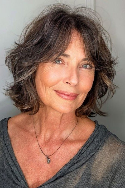 Bronde Shaggy Layered Lob - layered lob hairstyle for women over 60