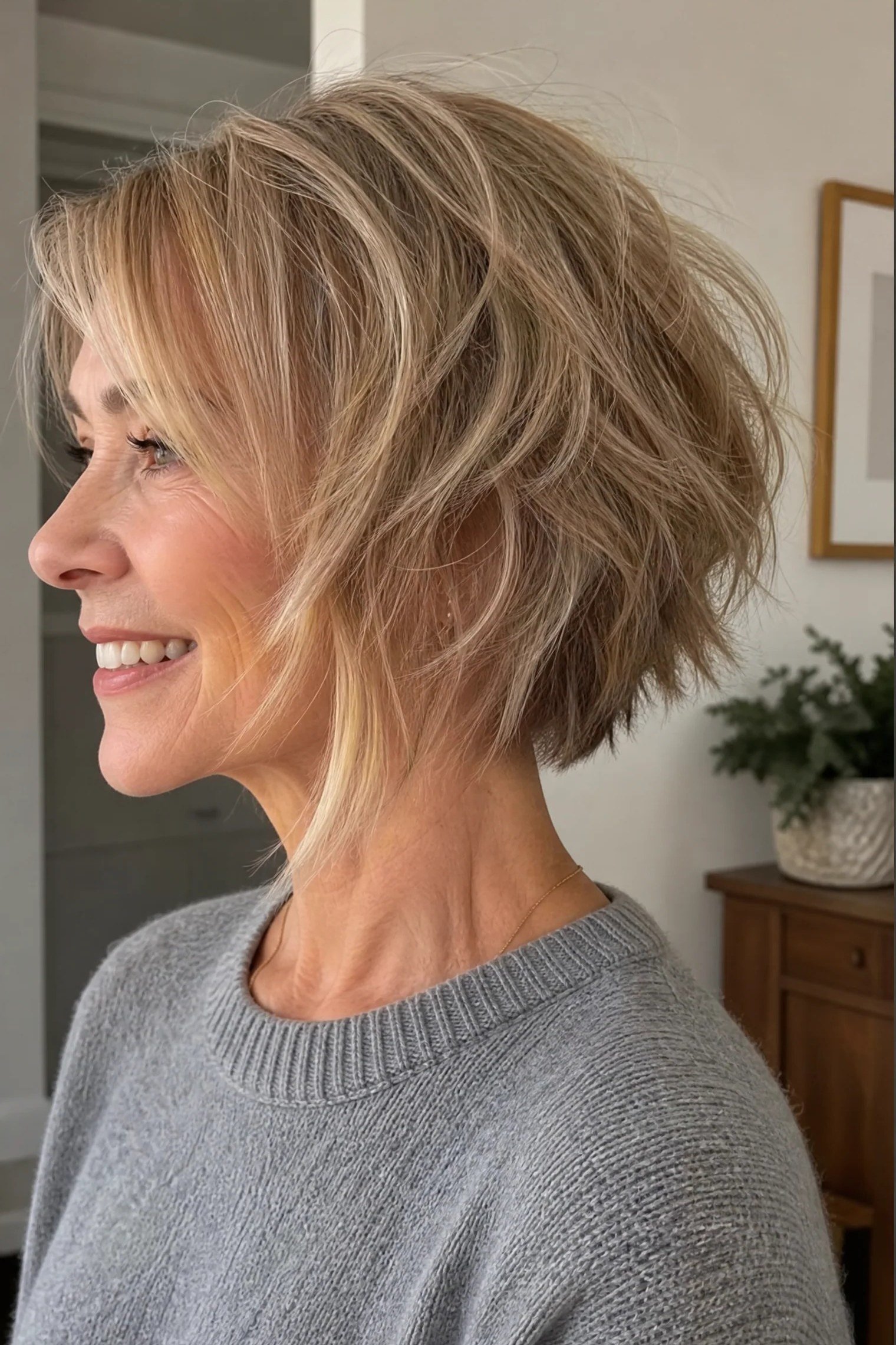 Blonde Textured Layered Bob for women over 60