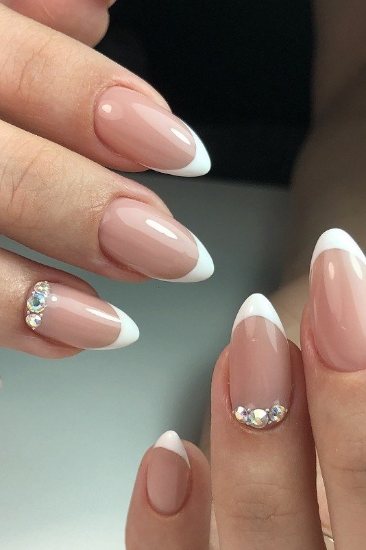 French nails with gem accent, sophisticated nail design for women over 50