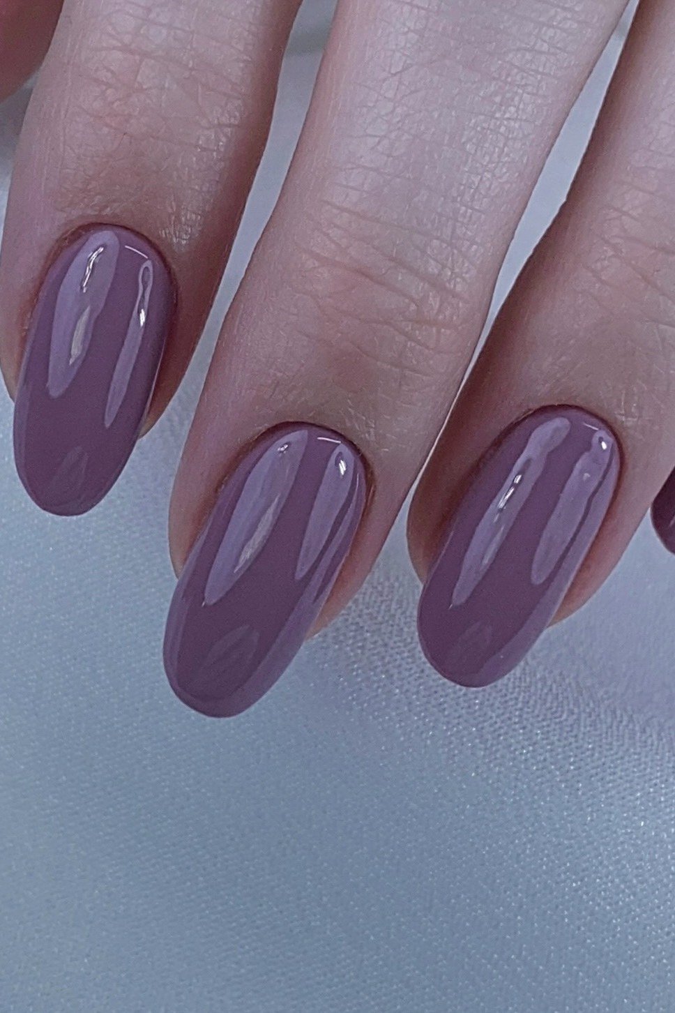 Gray lavender oval nails glossy