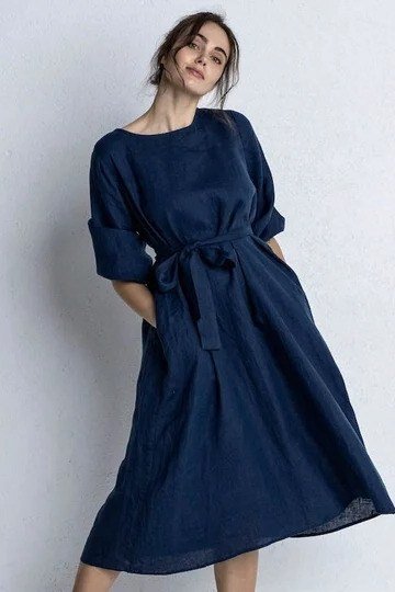 Navy belted midi dress, studio for women over 60