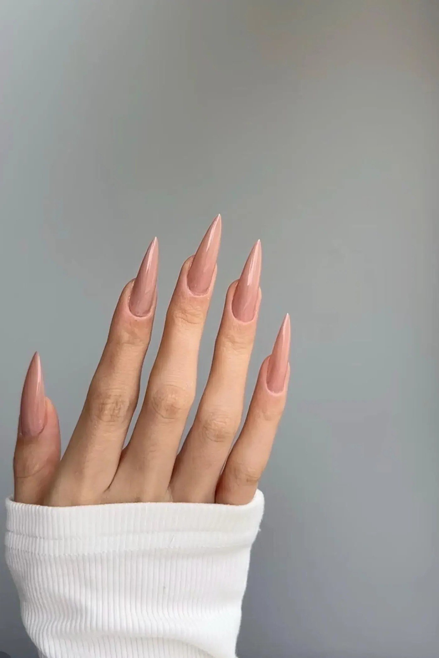 Stiletto Nudes with White Cuff - nude nail art idea for women over 40