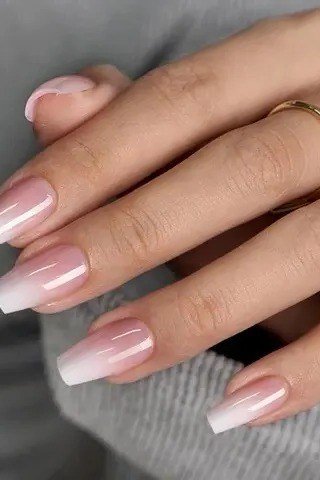 pink white baby boomer ombre on medium coffin nails