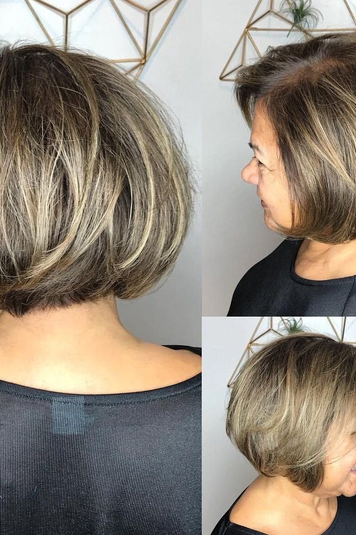 Dark-Rooted Bob with Lived-In Color, medium hairstyle for women over 70