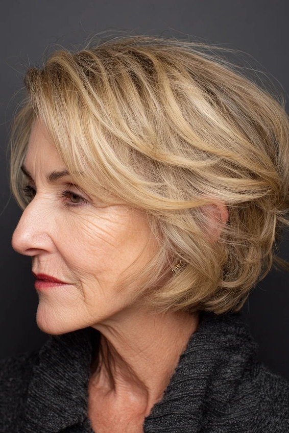 Blonde Layered Bob With Face-Framing Layers for women over 60