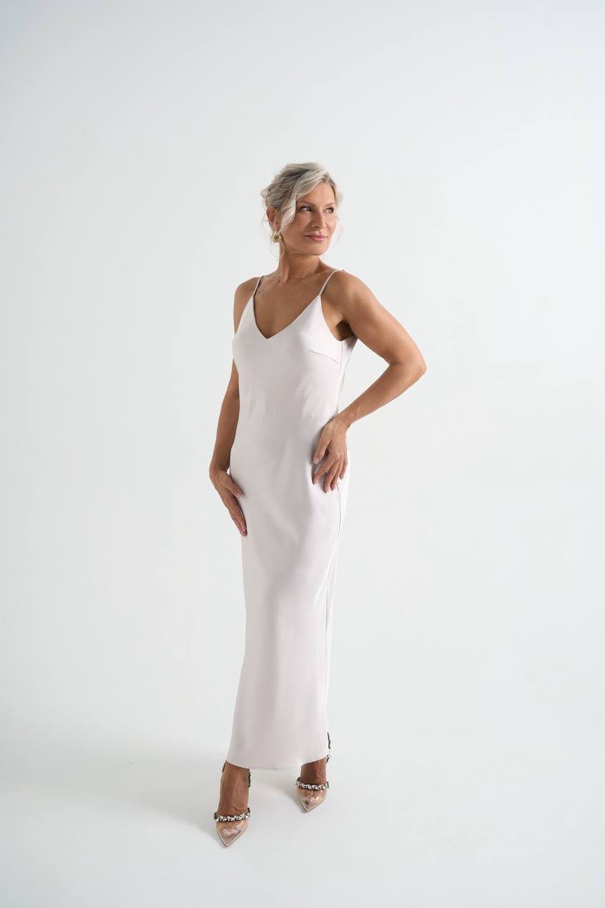 ivory satin cowl-neck gown