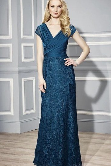 Navy lace long gown - wedding guest outfit for women over 50