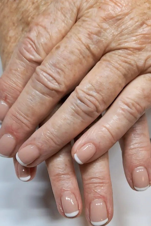 French manicure on very old hands