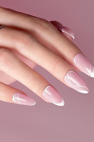 White french almond nails on pink background, sophisticated nail design for women over 50