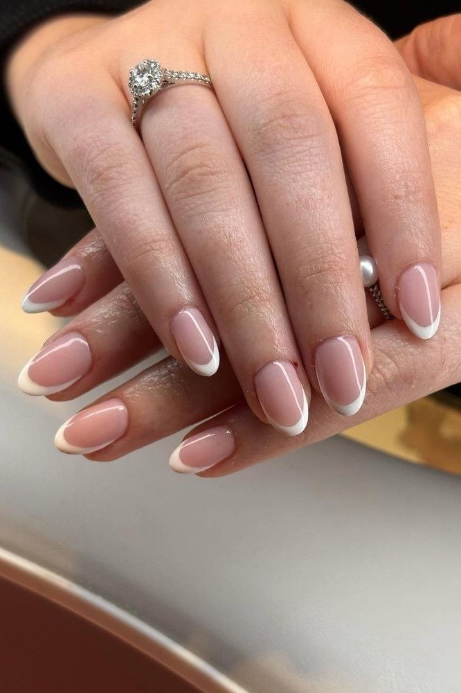 French with a Diamond Ring - short French nails for women over 60