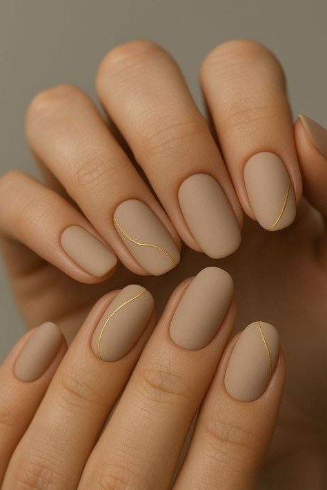 Warm Taupe Nude Short Oval - elegant nude nail design for women over 60