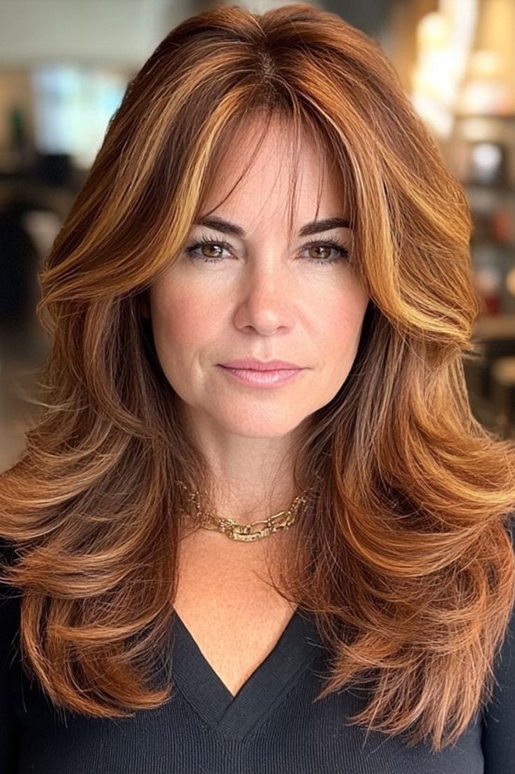 Copper-Red Butterfly Layers - butterfly cut hairstyle for women over 60