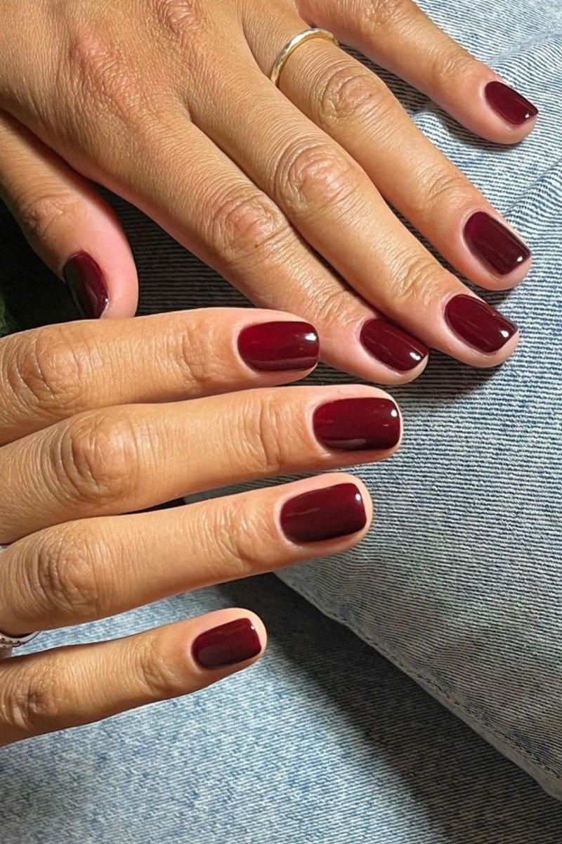 Bright Red Gloss - short nail design for women over 60 that makes nails look longer