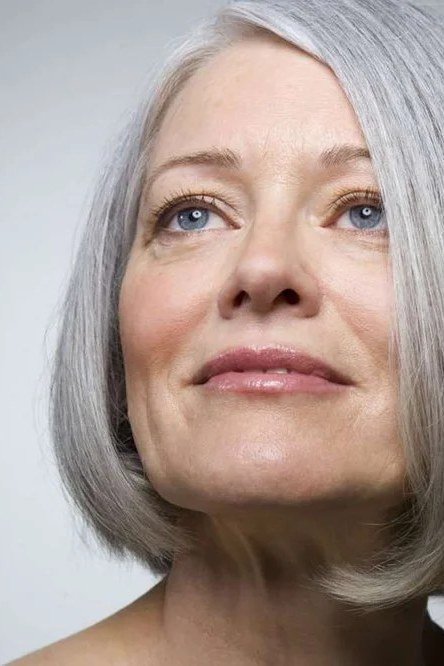 Close cropped silver bob for women over 60