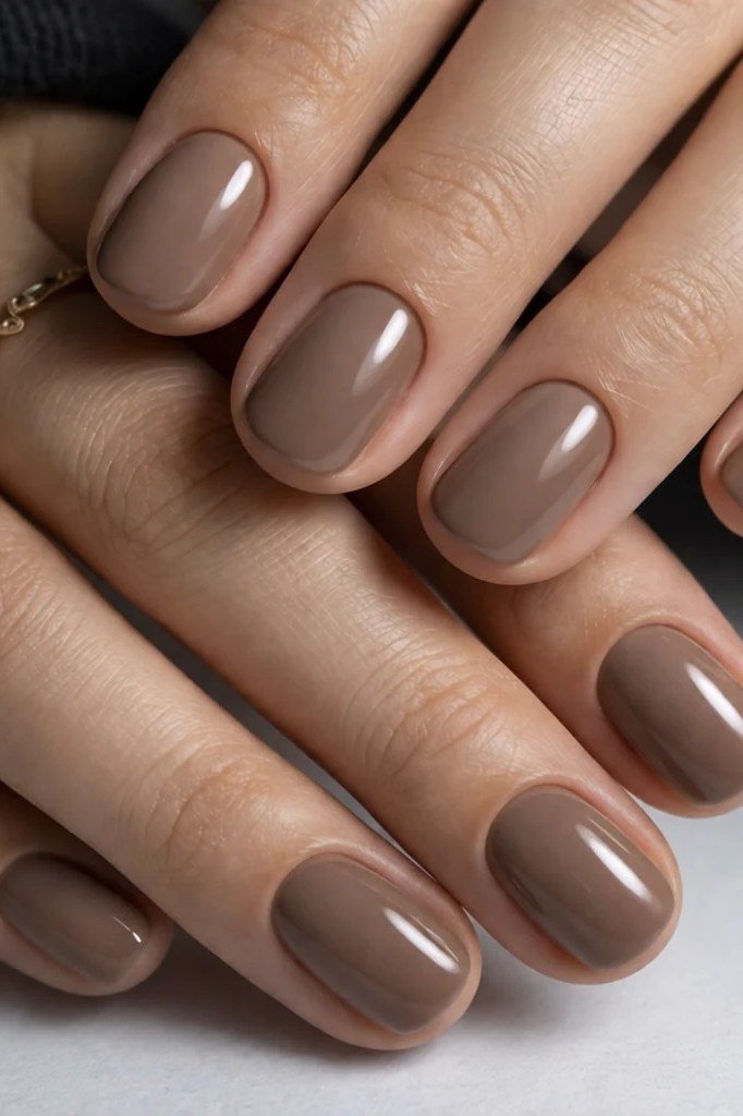 Warm Taupe Mocha Short Nails for women over 60