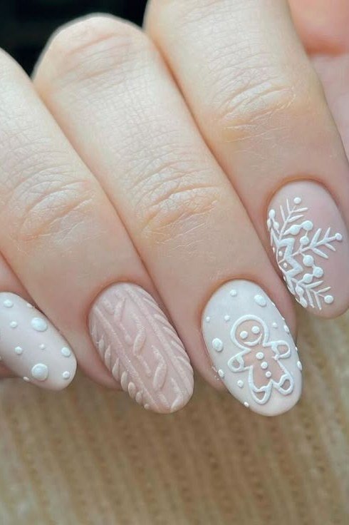 white sweater-knit and gingerbread art