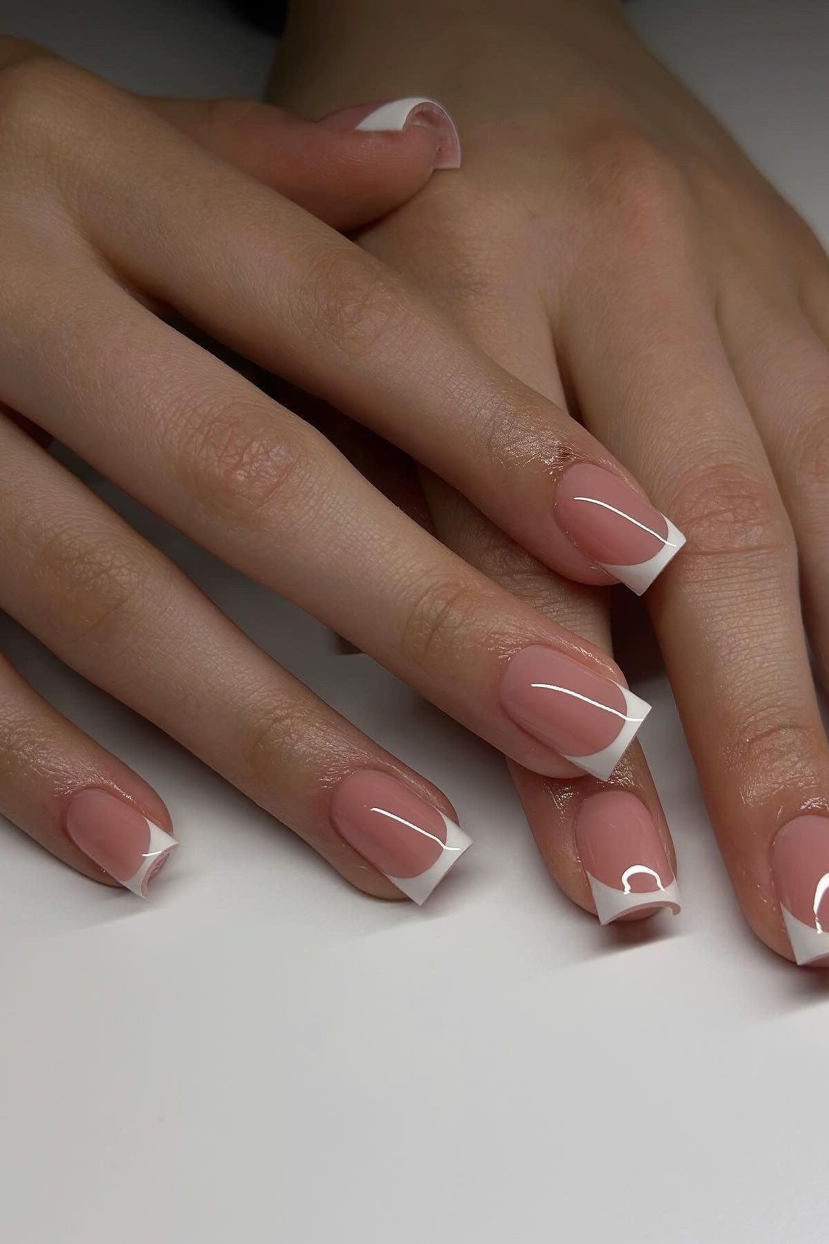 Petite square french tip gel nails