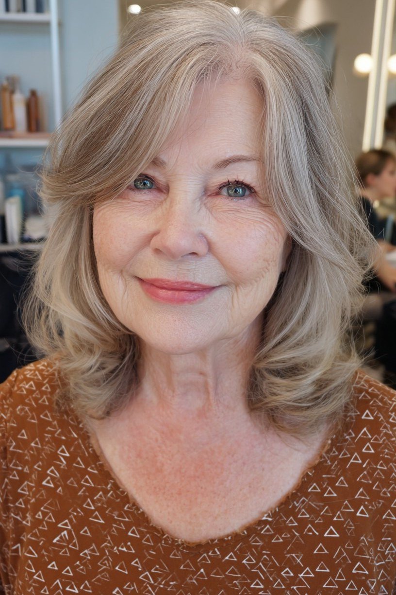 Silver lob haircut for women over 50