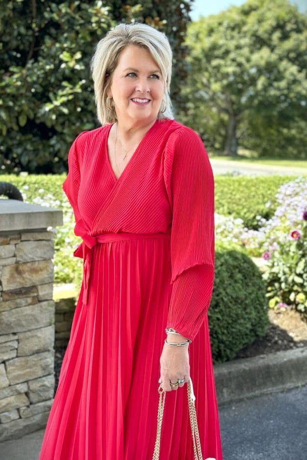 red wrap dress for women over 60