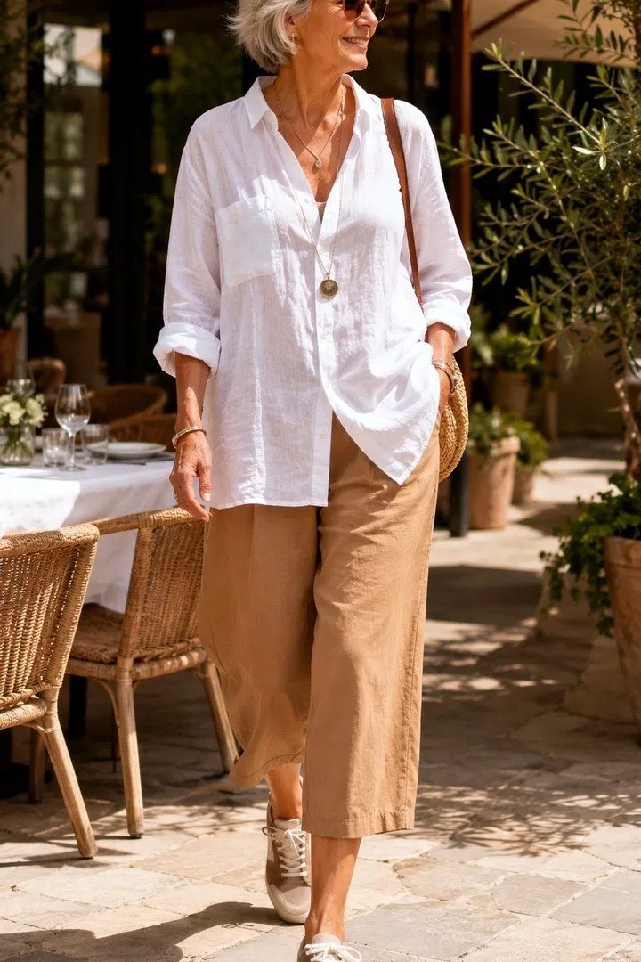 Navy Blazer with White Lace Dress - outfit idea for women over 70
