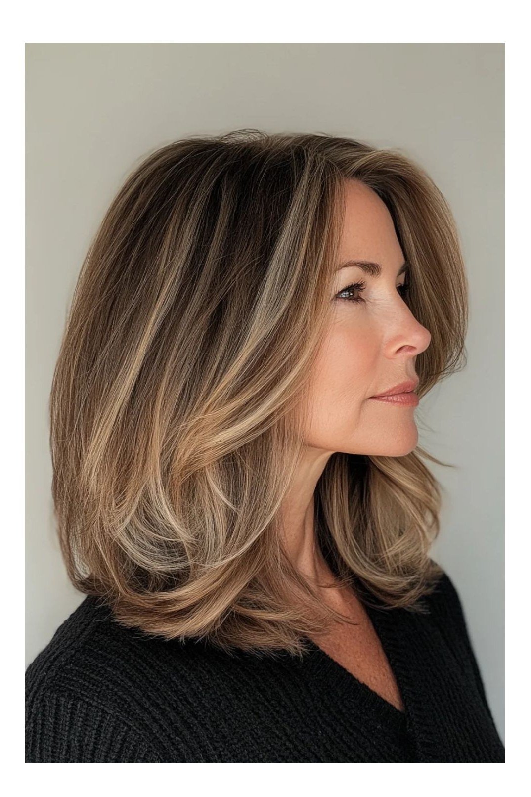 Layered brunette bob haircut with smooth finish for women over 40