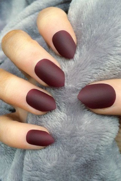 Matte burgundy oval nails cozy style for women over 50