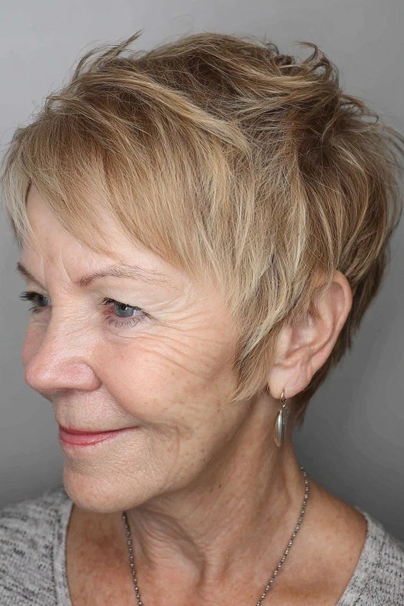 Sun-kissed blonde pixie for women over 70
