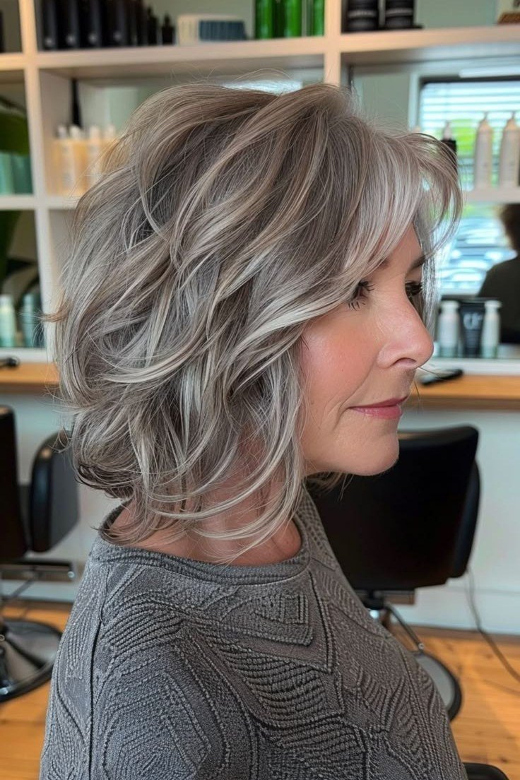 Salon-Fresh Silver Wavy Shag - shaggy bob haircut for women over 60