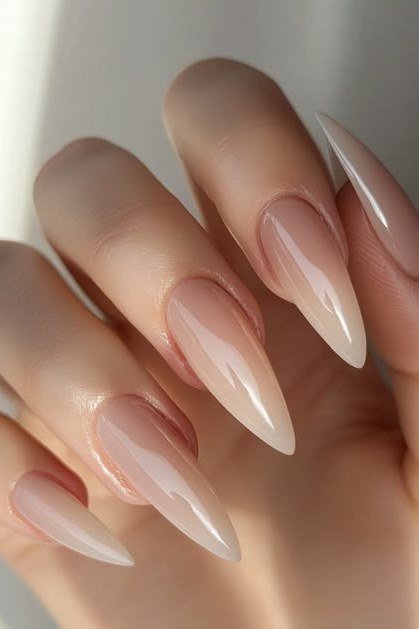 Nude to White Ombre Stilettos - nude nail art idea for women over 40