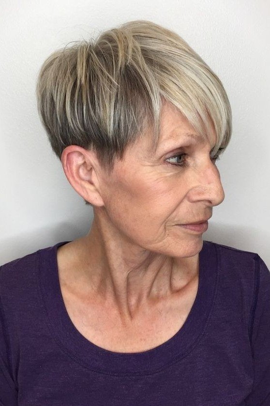 Gray Pixie with Deep Side Part - sassy hairstyle for older women