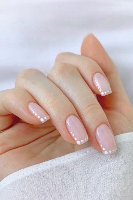 Pearls Along the Smile Line - micro french manicure with ultra-thin tip line, elegant nail design for women over 50