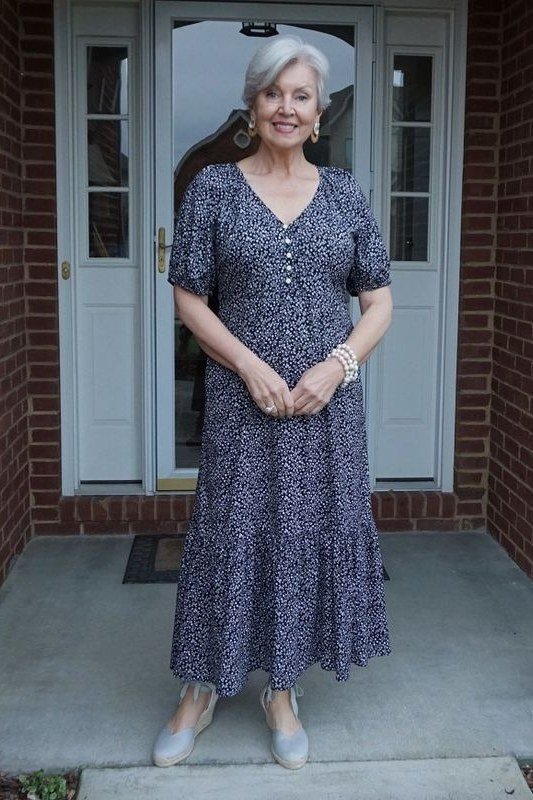 Breezy summer dress for women over 60: peach tiered midi