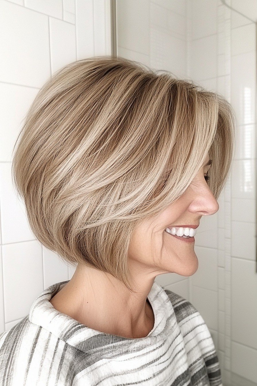Side Blonde Layered Bob for women over 60