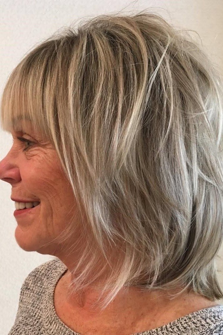 Dimensional Silver-Grey Shag Lob - medium hairstyle for women over 60