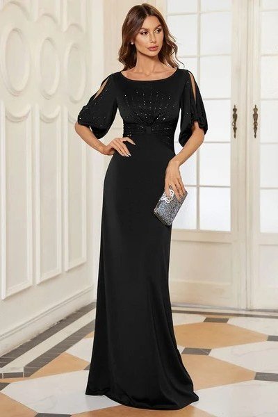 Timeless black evening gown for women over 60