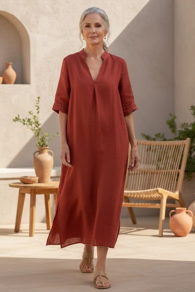 Burnt Orange Rust Midi summer outfit idea for women over 60