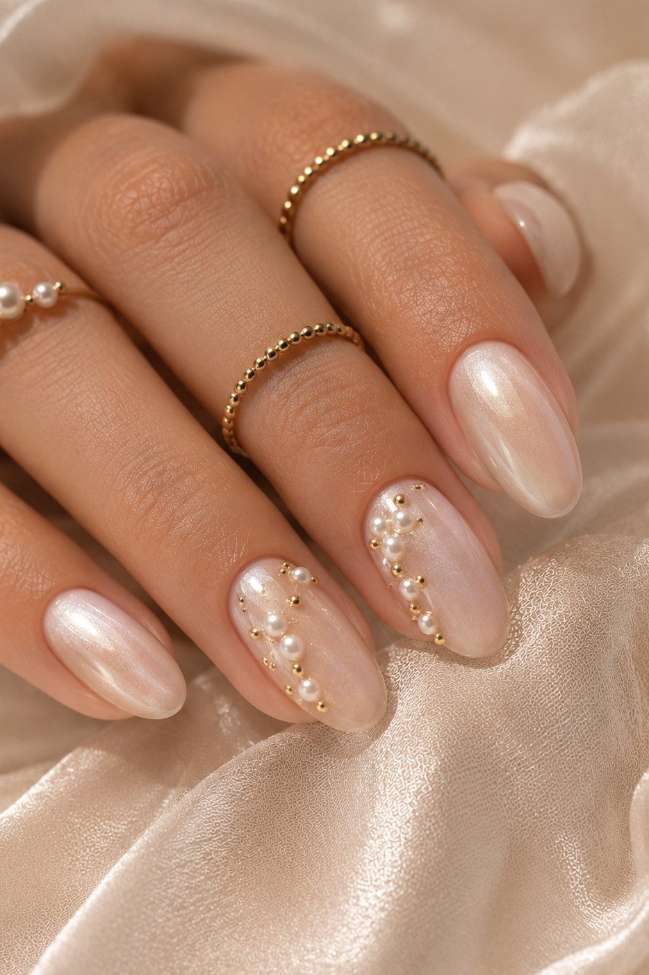 pearl taupe nails with pearl accents