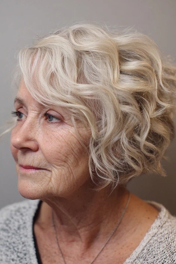 Blonde Curly Bob with Floral Charm - curly bob hairstyle for women over 50