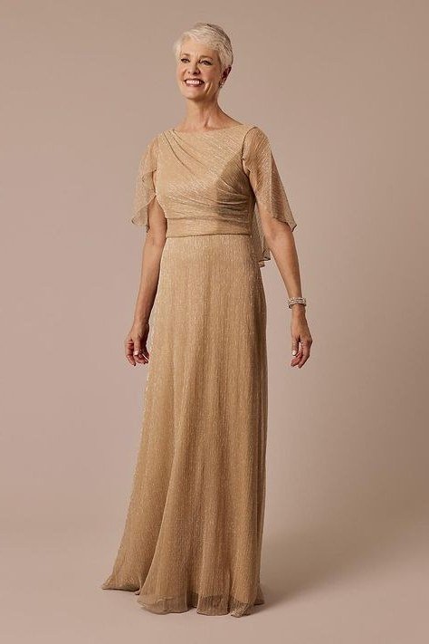 Gold Metallic Pleated Gown - evening outfit for women over 60