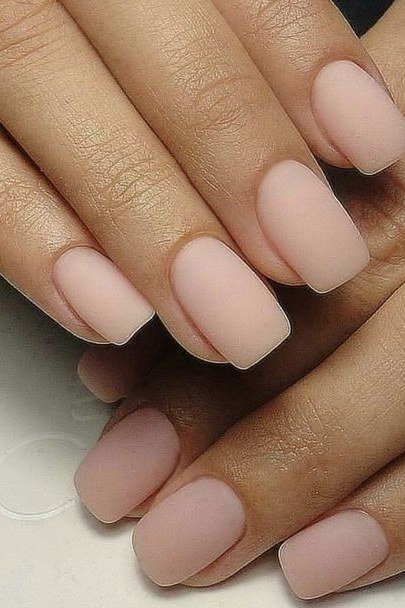 Warm Beige Nude Short Hands Together - elegant nude nail design for women over 60