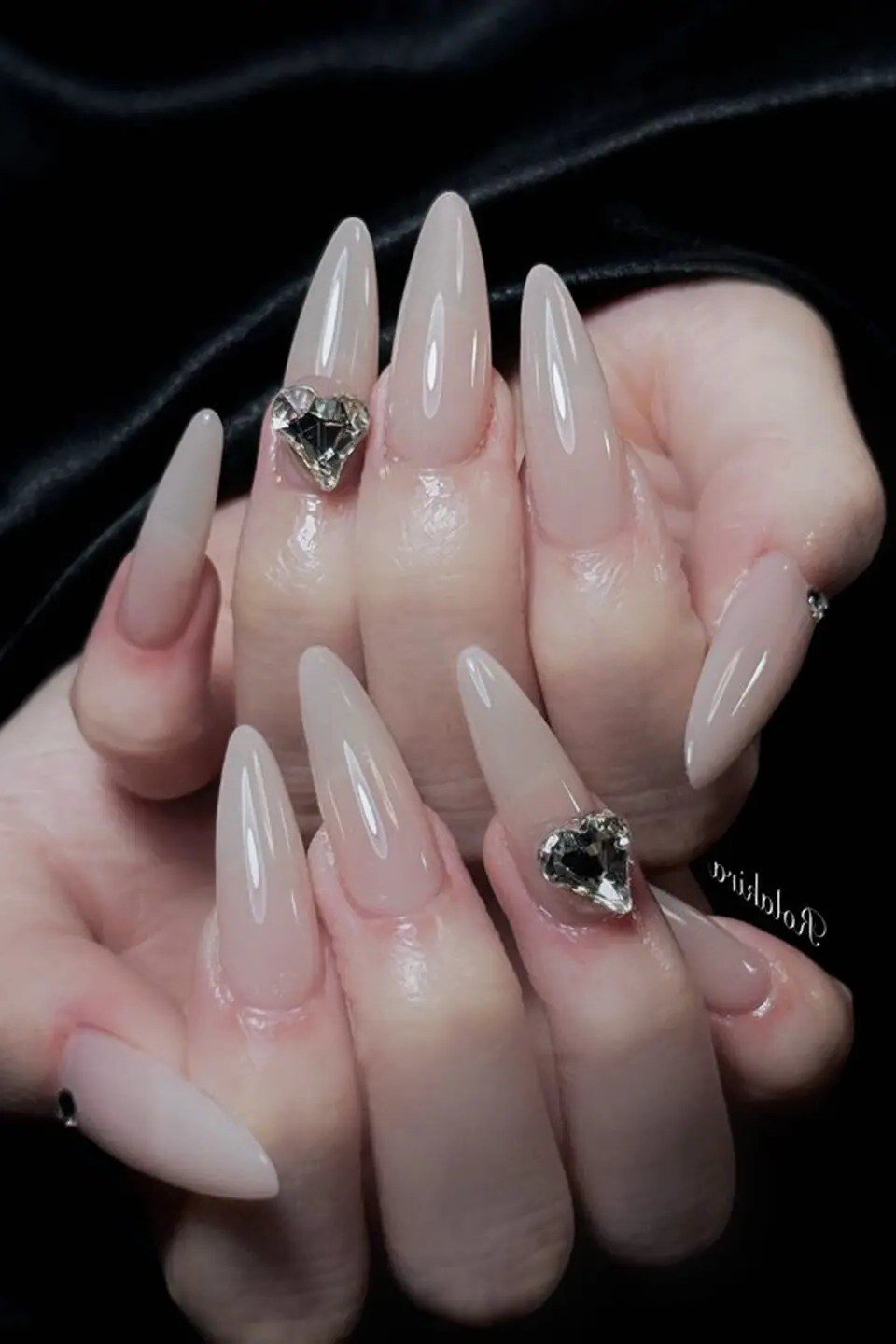 Rhinestone Nude Nails - nude nail art idea for women over 40