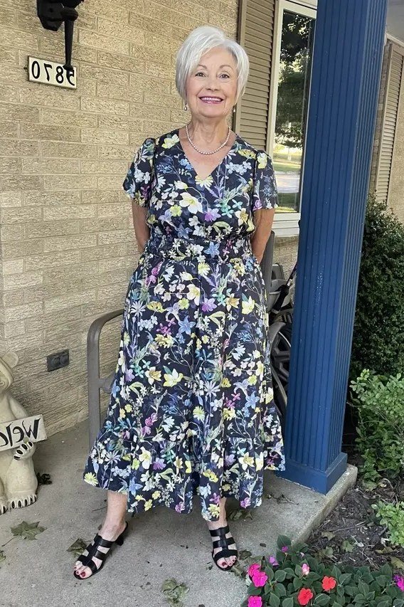 Breezy summer dress for women over 60: black tiered midi