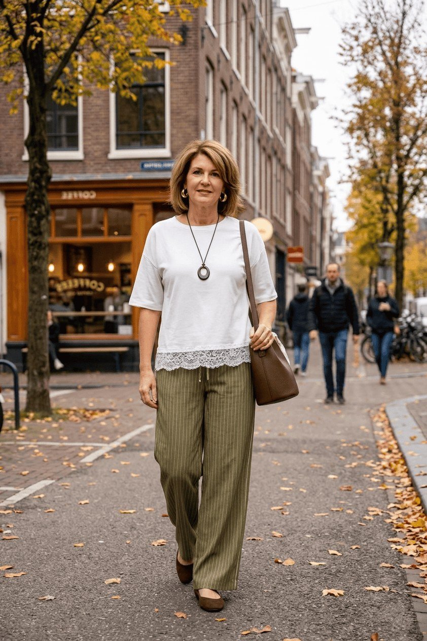 Black Leather Jacket with a White Tee and Blue Jeans on a woman over 50, fall outfit idea