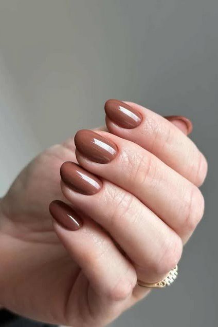 Copper Caramel Brown Almond Nails for women over 60