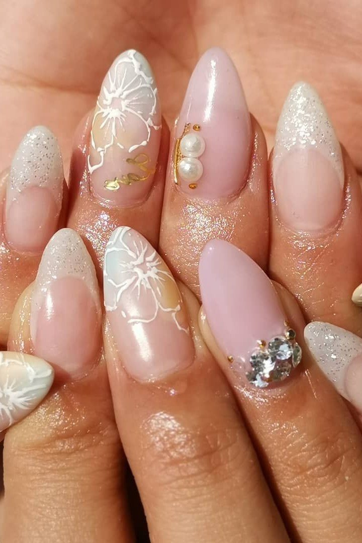White Lace Bridal Nails nail design for women over 40