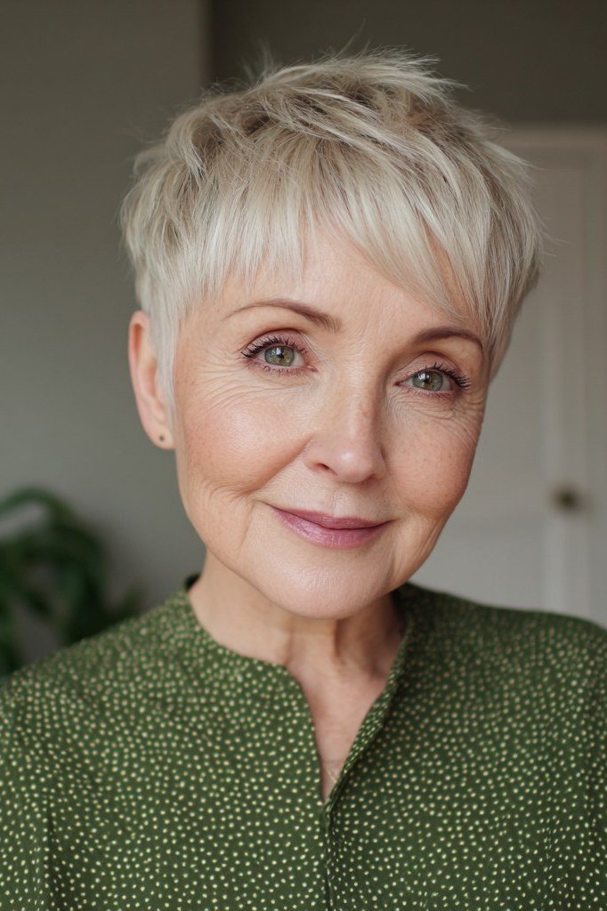 White Bob with Full Bangs - hairstyle for women over 70