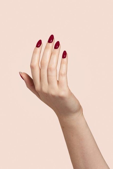 Oxblood Red Almond Nails - elegant nail art idea for mature hands, women over 50
